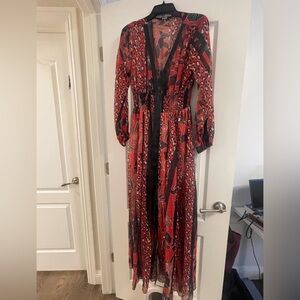TOV Los Angeles Red and Black Patterned Maxi Dress